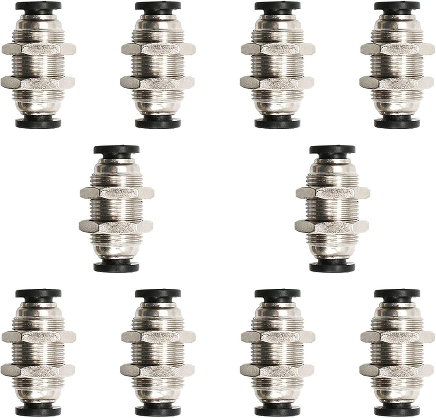 Jienk 10Pcs Bulkhead Union 1/4" X 1/4" Tube OD Push to Connect Tube Fitting