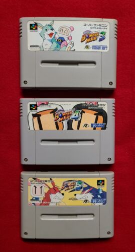 Lot-of-3 Japanese Super Bomberman 3,4,5 for Nintendo Super Famicom or SNES Mod.