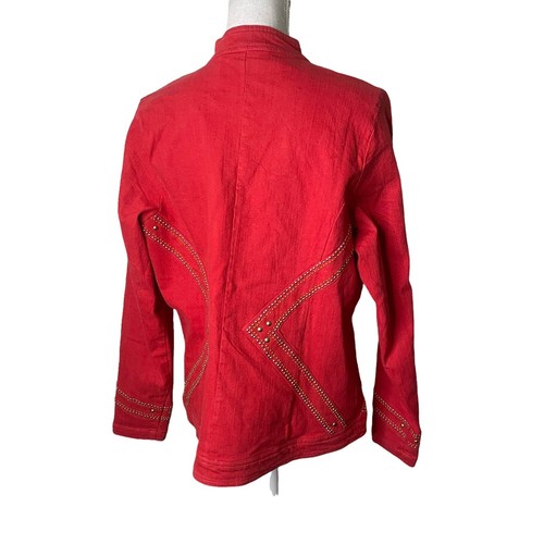 Neu mit Etikett Victor Costa Anlass Hemd Jeansjacke Large rot gold silber Ösen a40 - Bild 5 von 10