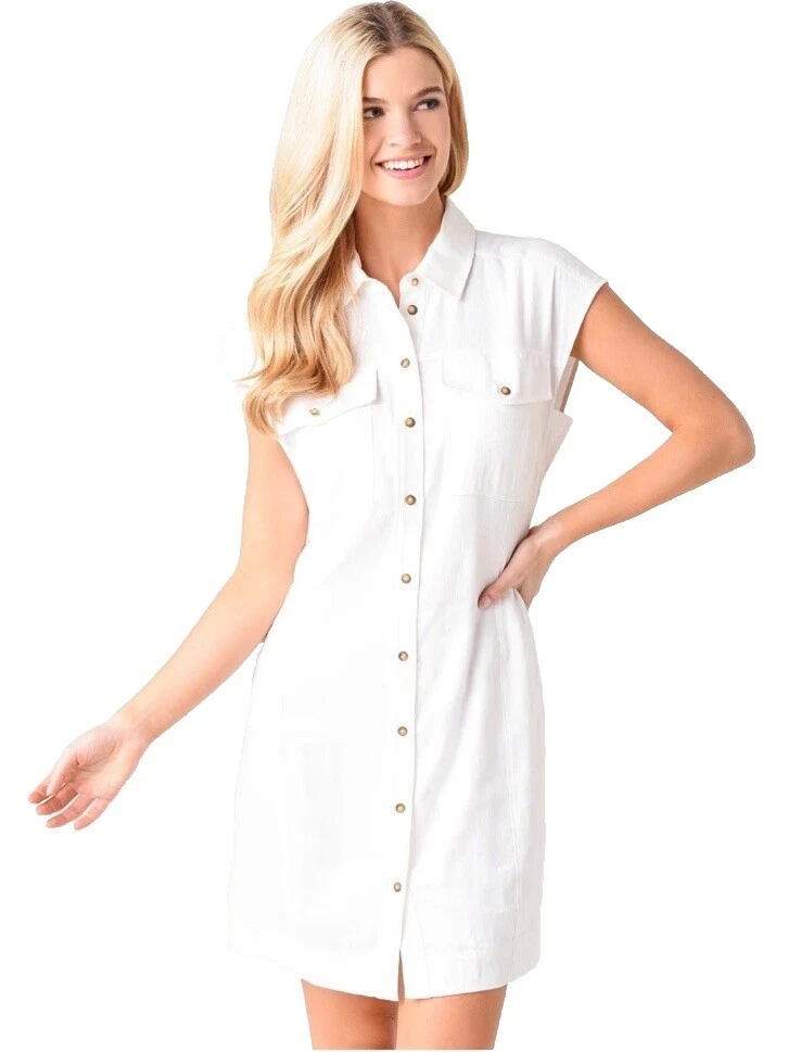Linen Short Sleeve Solid Shirt Dresses
