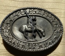 Siskiyou Belt Buckle Pewter End of the Trail Horse  Cowboy Rider Oval 1985