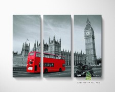 London Red Bus Canvas Split Panel Art Framed Wall Art Decor Print Picture -C309
