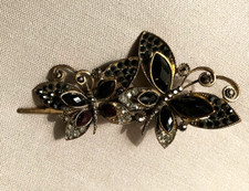 LARGE Vintage Rhinestone Brass Butterfly Hair Barrette Aligator Clip
