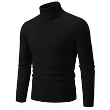 New Men'S High Neck Sweater Solid Color Pullover Knitted Warm Casual Turtleneck