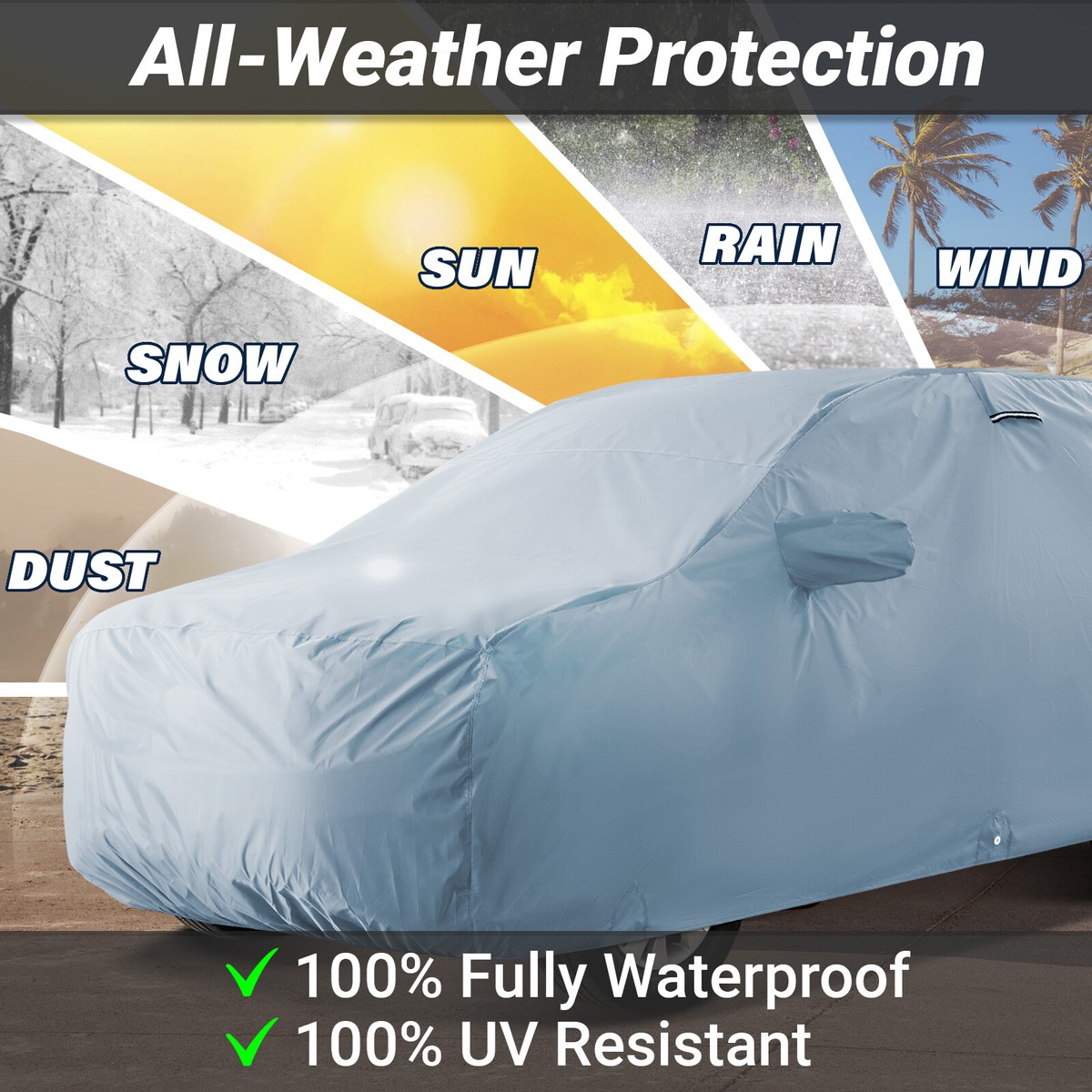 Custom Fit Car Cover For 2005-2025 Toyota RAV4 - Waterproof, All-Weather, Windproof With Door Zipper & Reflective Strips (Gray)