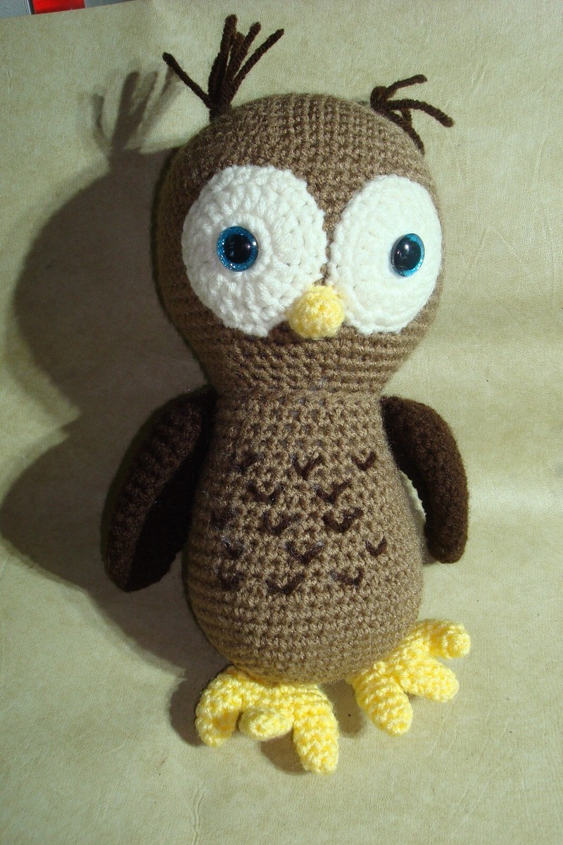 Owl Plush Handmade Crochet Knit Brown 10