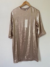 Arket Sequin Dress Size 12 Shift Gold Knee Length Party Wedding Occasion