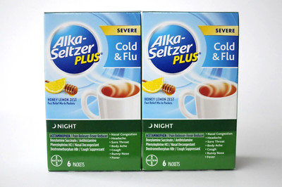 Alka-Seltzer Plus Night Severe Cold and Flu Packets Honey Lemon Zest Flavor 6 ct