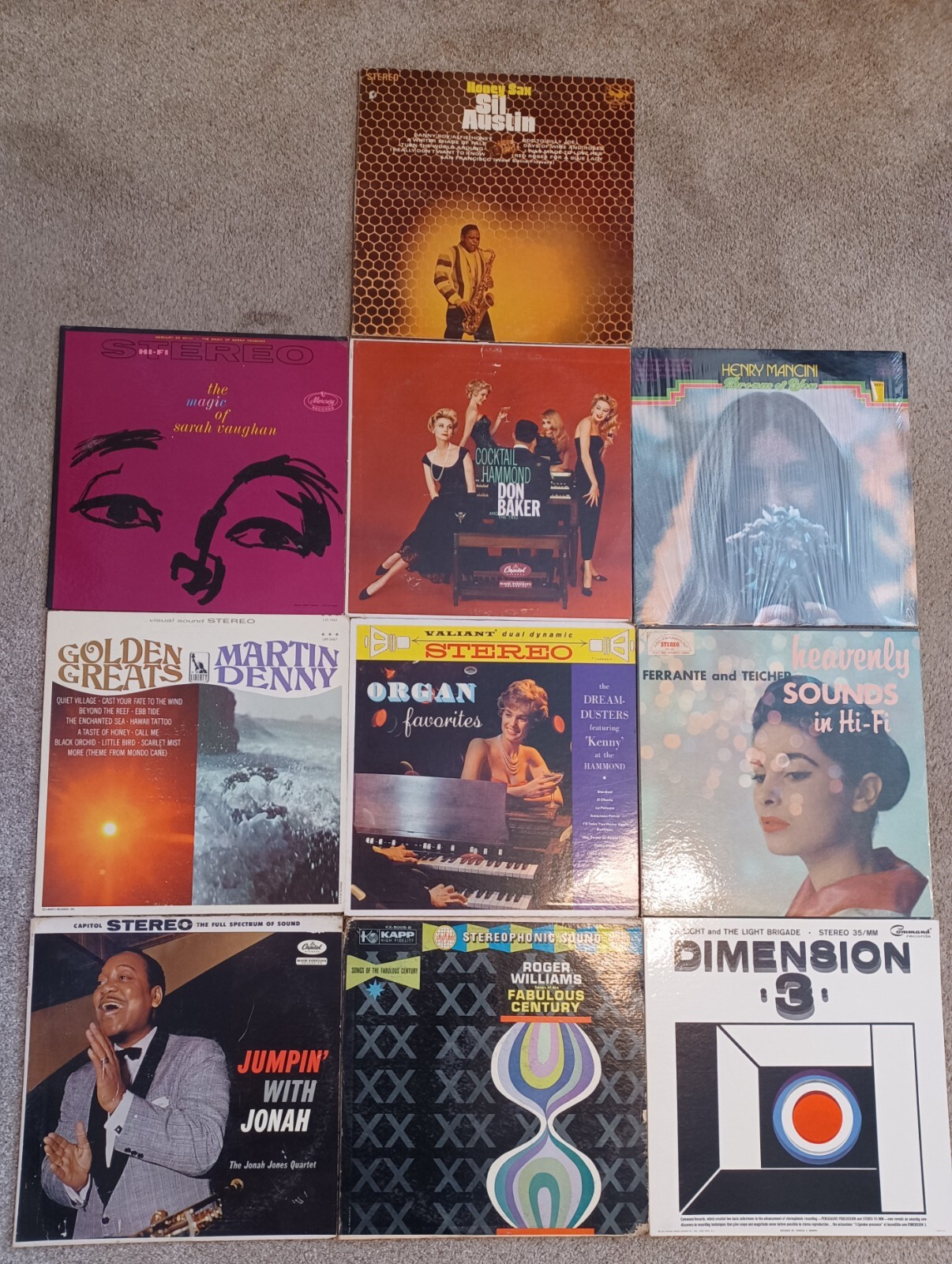 Lot 10 Vintage Jazz LP Vinyl: Jones Quartet, Denny, Mancini, Sil Austin, Vaughan
