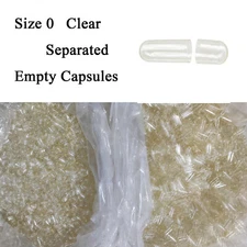 Size 0 Empty Gelatin Capsules Clear Gluten Kosher Non-GMO Certified Separated