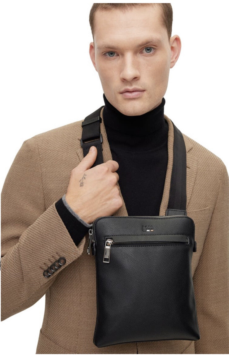 New Boss Hugo Boss Cross Body Envelope Black Messenger Bag Pebbled