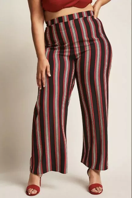 Plus size striped wide shop leg pants