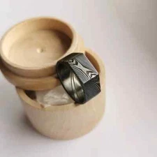 custom handmade Stainless Damascus steel signet style ring.