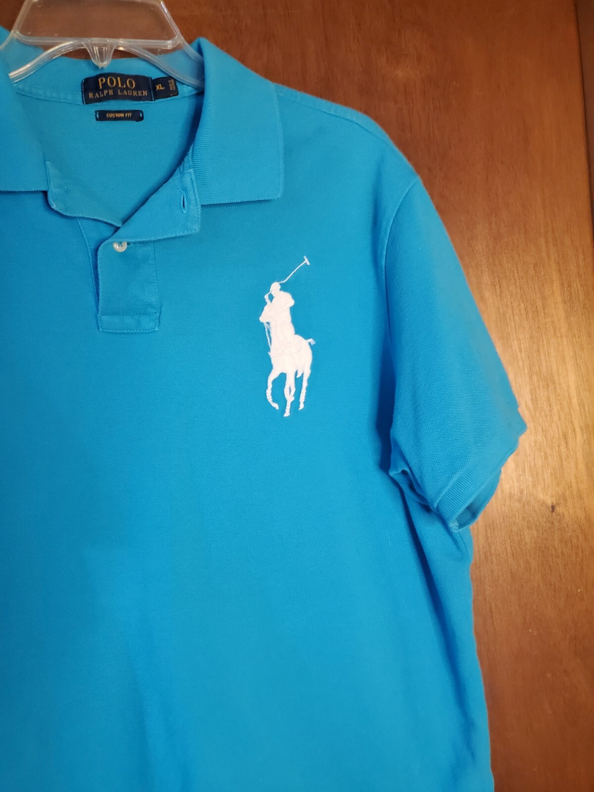 Polo Ralph Lauren Custom Fit Uomo Taglia XL Camicia Manica Corta Blu Acqua LG. Pony