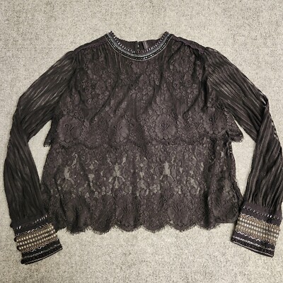 Bl^nk Blank London Top Womens Medium Black Lace Tiered Sheer Romantic WhimsyGoth