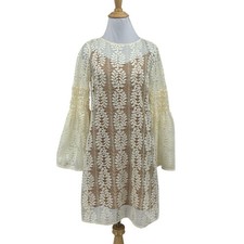 Michael Kors Dress Women Extra Small Ivory Sheer Lace Overlay Bell Sleeves Lined