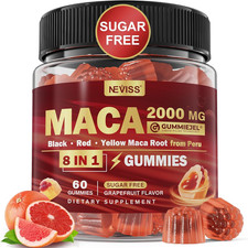 Maca Root Filled Gummies 2000mg for Women Men Sugar Free Organic Black, Red,