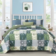 Drucon Green Patchwork Queen Quilt Set Spring Summer Bedspreads Bedding Set 3