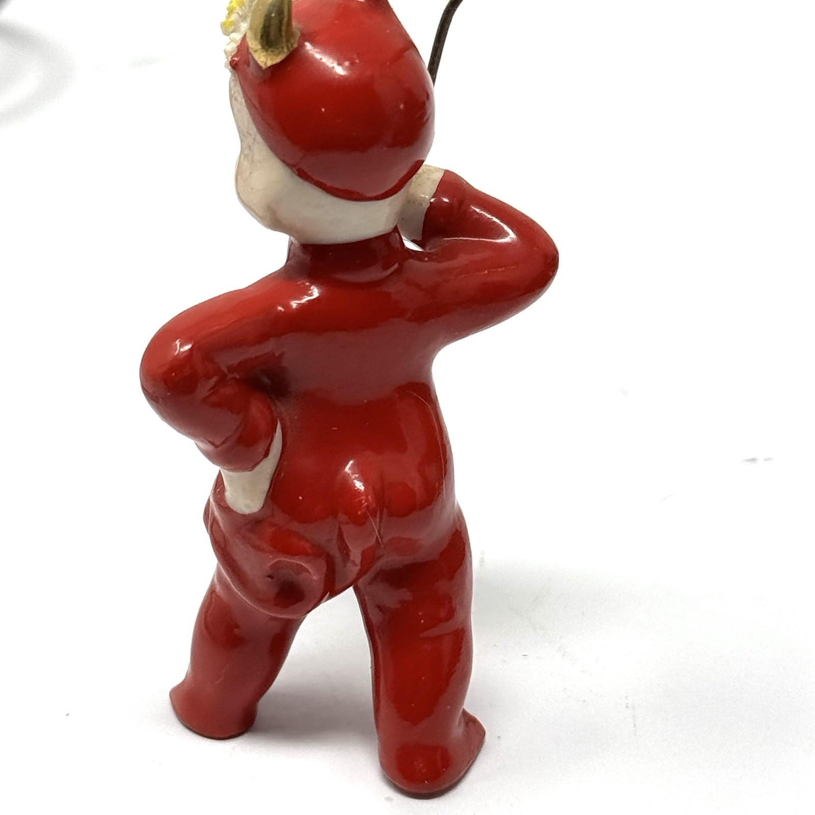 Set of 2 Vintage Japan Pixie Elves Red Devil Pitchfork Ceramic Mini Figurines