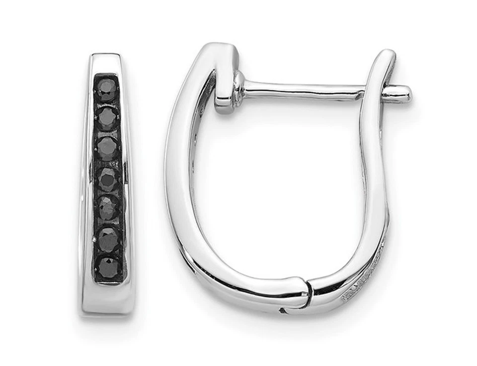 Aretes de diamantes negros de 1/8 quilate (ctw) en oro blanco de 14 k