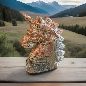 XL 12 Inch Brecciated Jasper Unicorn Bust Head Carving Heavy 7.42kg Crystal)