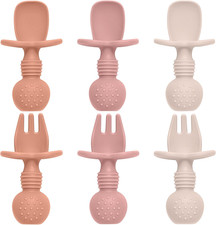 6 Pack Baby Spoons and Forks Set, Silicone Baby Spoons Self Feeding 6 Months for