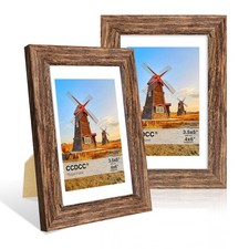 4x6 Picture Frame Set of 2, 4 x 6 Wood Photo Frames with Mat for 3.5x5, Natur...