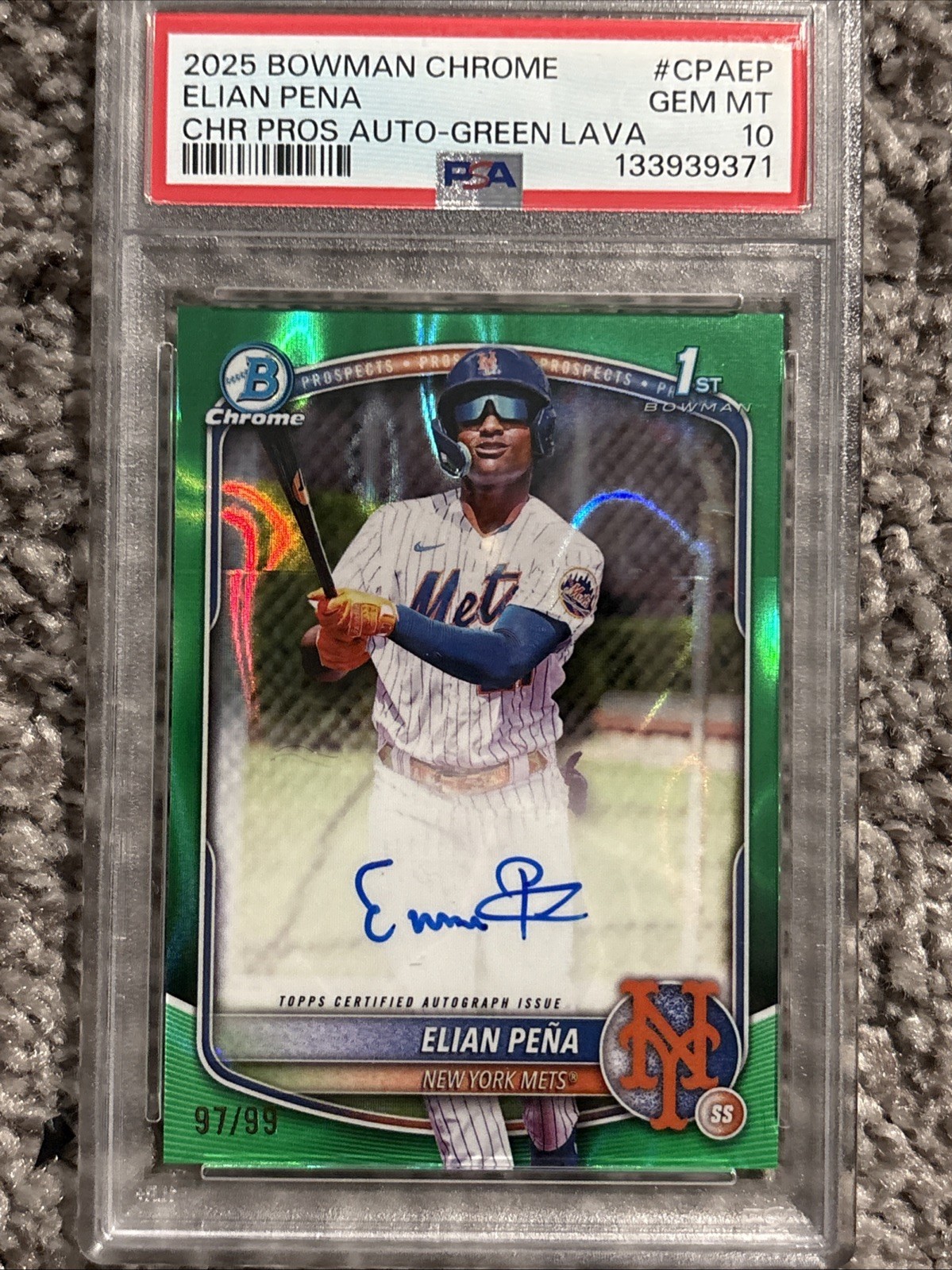 2025 Bowman Chrome 1st Elian Pena Auto /99 Green Lava Refractor #CPA-EP PSA 10
