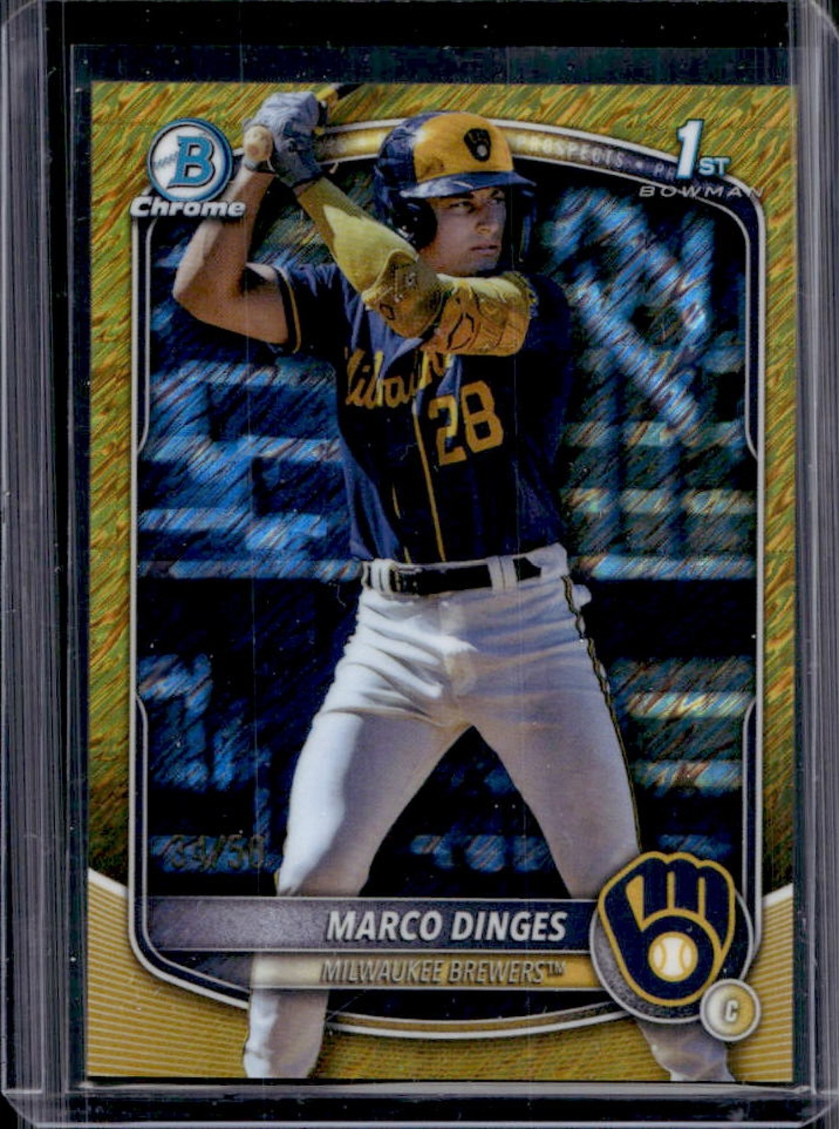 2025 Bowman Chrome Marco Dinges Gold Shimmer Refractor 1st #/50 Brewers