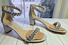 Jewel Badgley Mischka Women Bronwen Block Heel Evening Sandals Silver Size 7 1/2