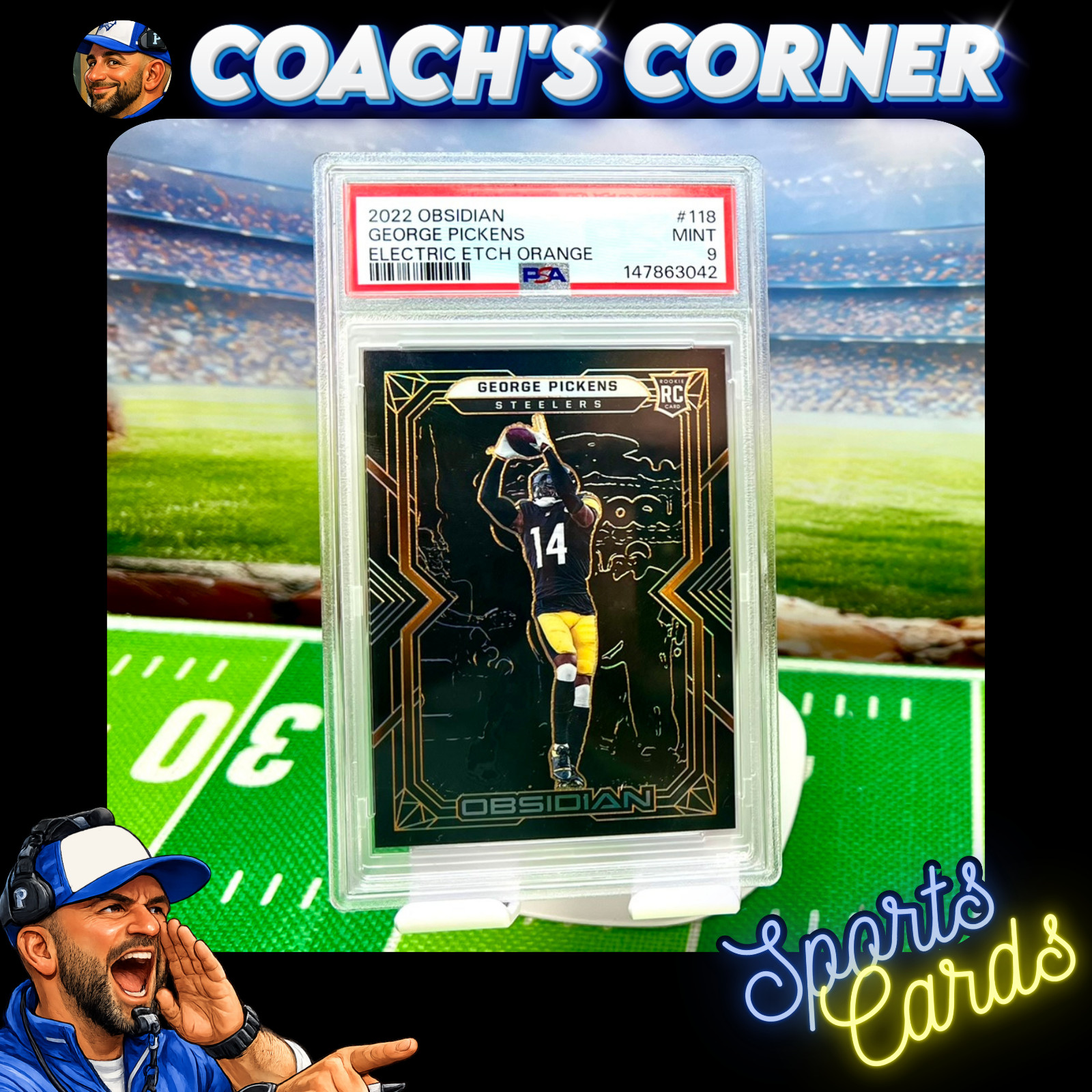 2022 Panini Obsidian Electric Etch Orange SP /75 George Pickens #118 RC PSA 9🔥