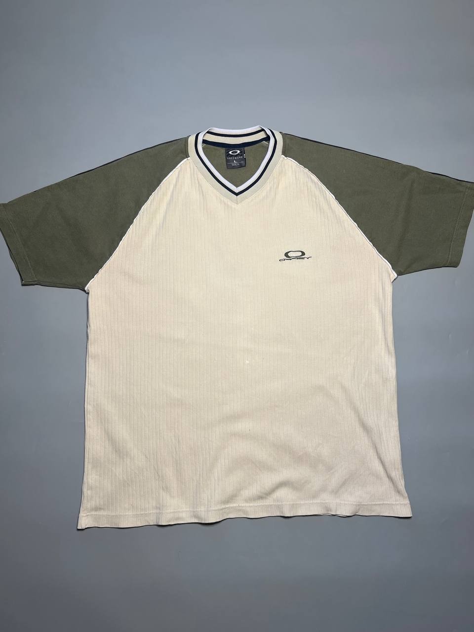 RARE Oakley Software Icon T Shirt Vintage Y2K 90s Surfer Tan Embroidered Logo L image 2
