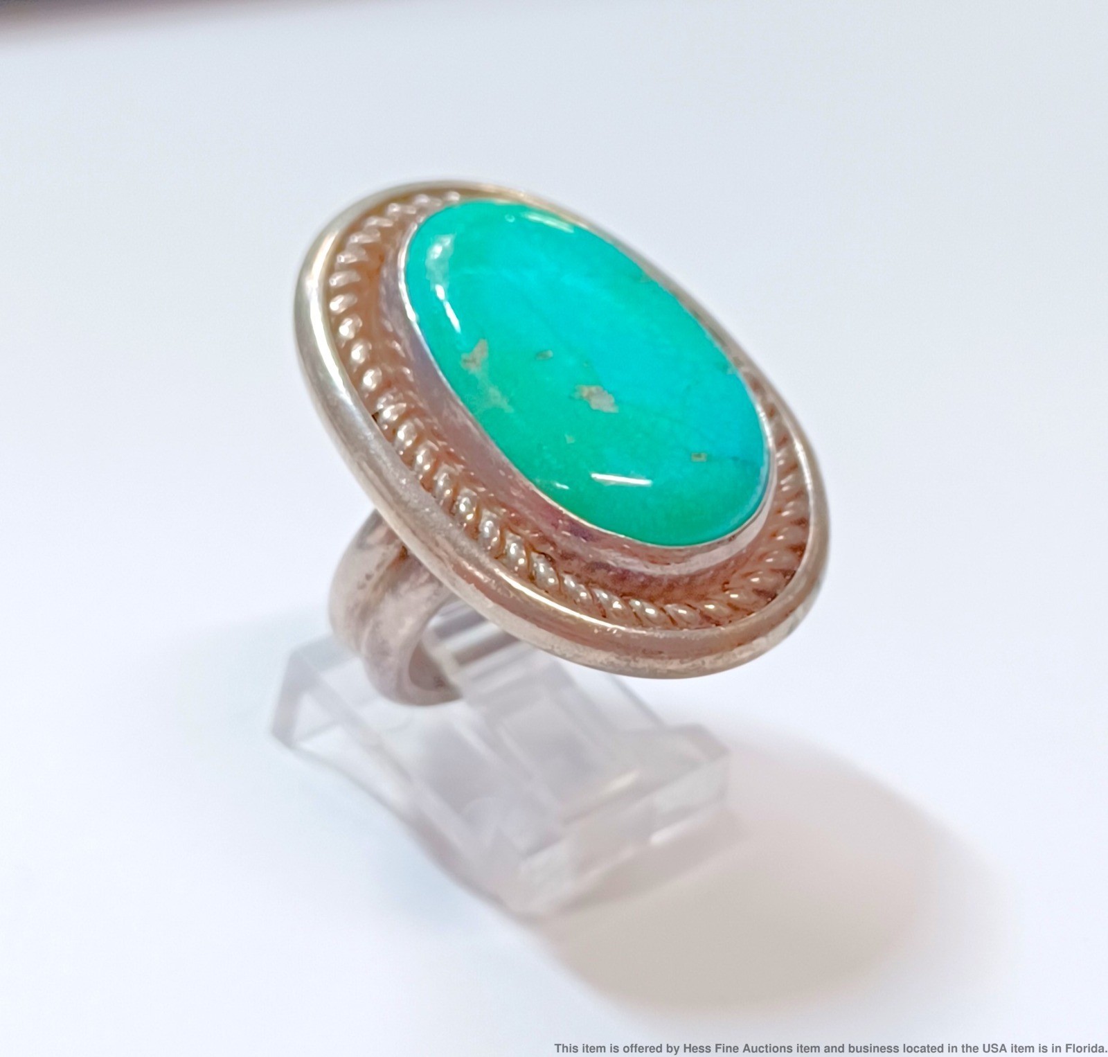 Vintage Bulky Solid Silver Large Oval Turquoise D… - image 3