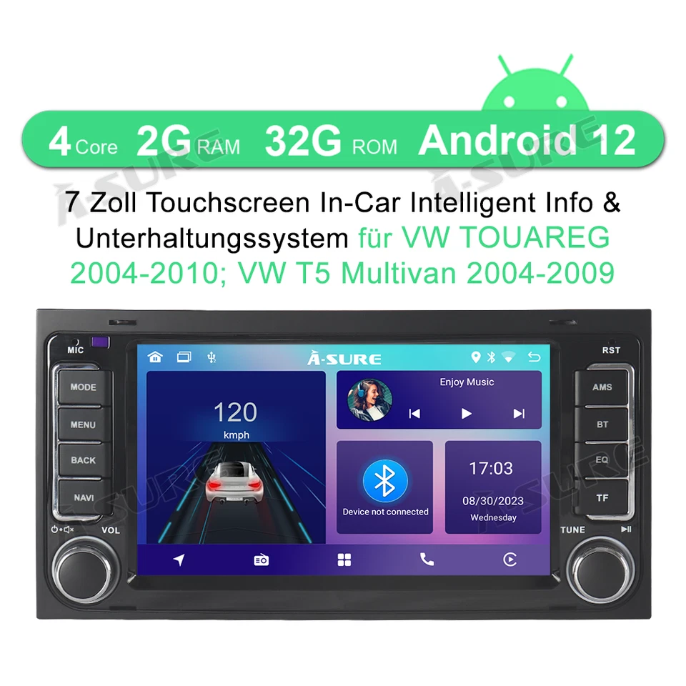 7" 2+32GB Android Autoradio Navi CarPlay für VW T5 Multivan Transporter Touareg - Bild 2 von 4