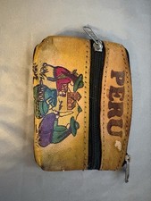 Peruvian Handmade Leather Coin Purse with Folk Art and Cultural Artwork Design