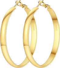 5Mm Wide Gold Hoop Earrings for Women Trendy 14K Gold Plated Large Big Flat Hoop