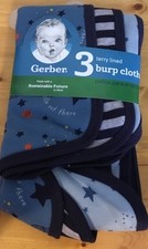 Gerber Baby Boy 3-Piece Navy/Space Terry Lined Burp Cloths Blue