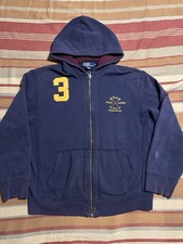 Vintage Polo Ralph Lauren 3 Big Logo Blue Zip Up Hoodie Size L Men's Faded
