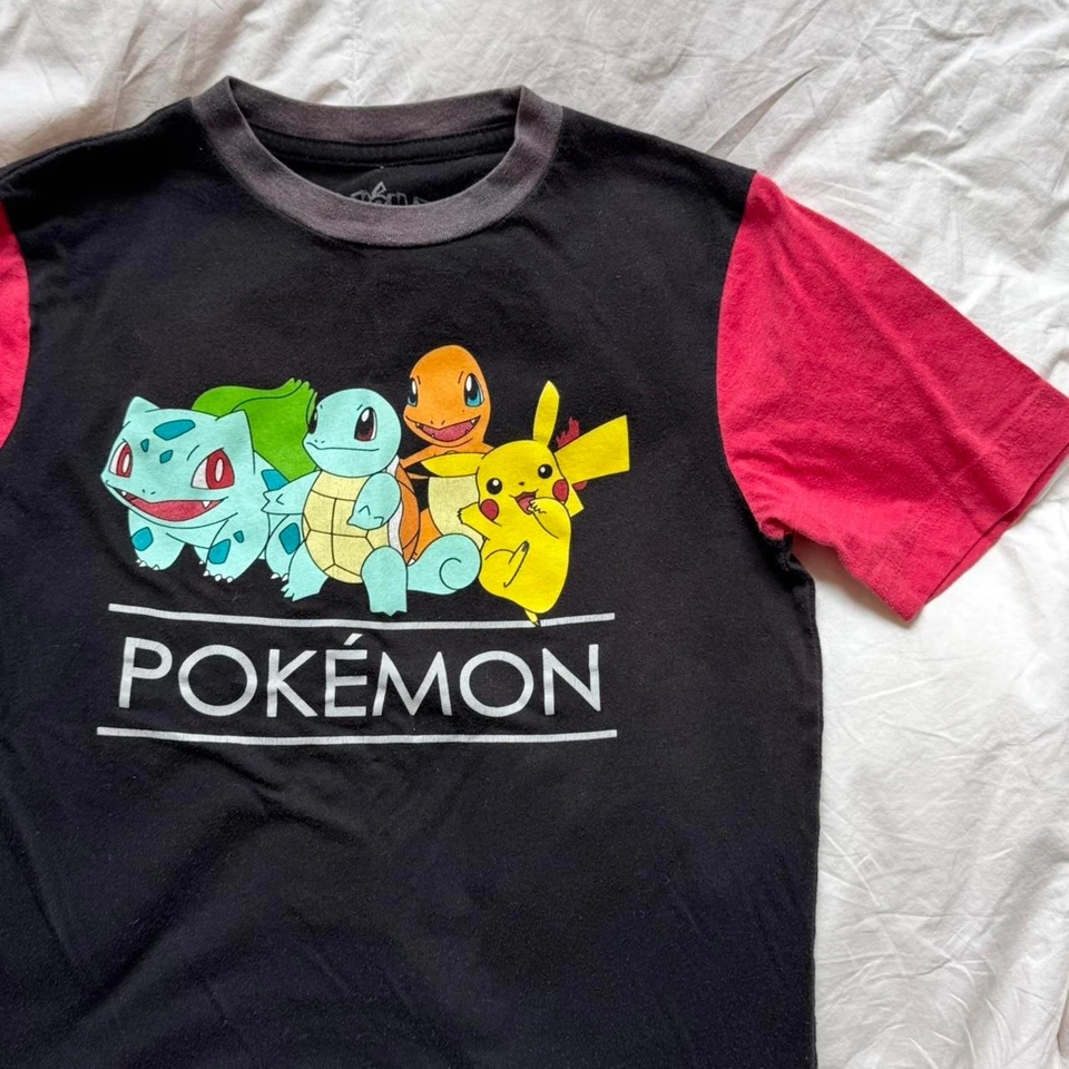 Red and black pokemon graphic tee youth 14 16 colorblock casual Pikachu gamer - Image 3 of 4