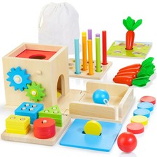 Montessori Toys for 1 Year Old, 8-in-1 Wooden Play Kit Includes Object Perma...
