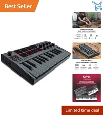 25-Key USB MIDI Keyboard Controller with 8 Drum Pads Knobs Software