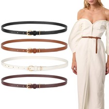 4 Pack Thin Belts for 0.5" Skinny Leather Waist Belts with Gold Buckle for Dr...