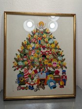 1978 Finished  Framed "Christmas Tree Fantasy" Christmas Sunset Stitchery Vtg