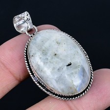 Rainbow Moonstone 925 Silver Plated Handmade Pendant of 1.86"