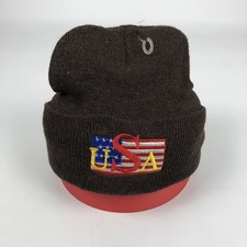 USA Flag Beanie Toboggan Hat Cap Brown NWT