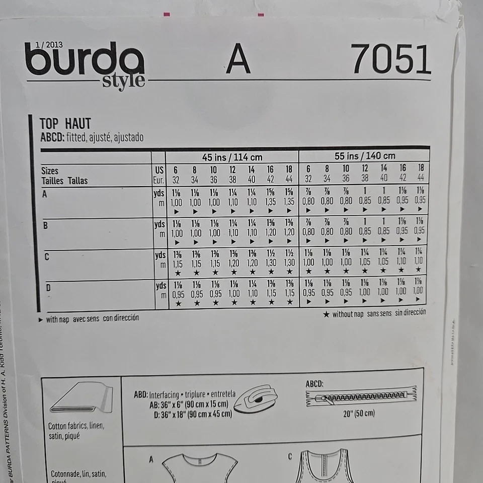 Burda Young 7051 Pattern Top Women's Size 6-18 Uncut - Image 3 of 4