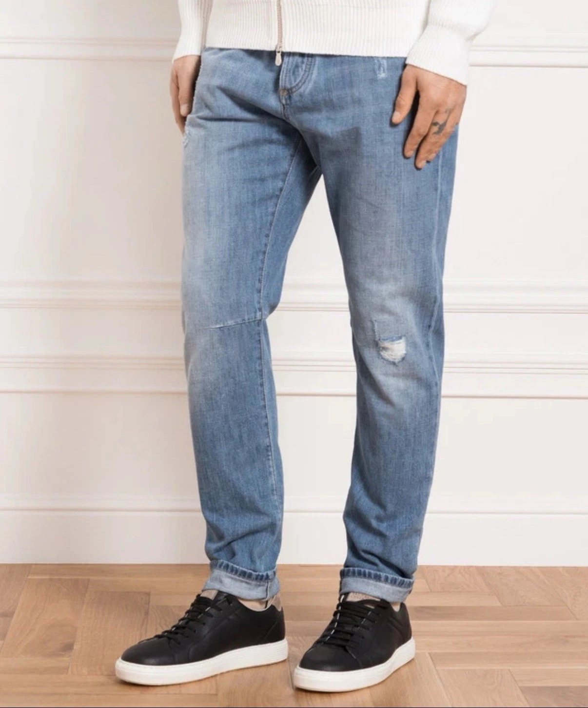 Brunello Cucinelli — Men's BRUNELLO CUCINELLI Size IT48 Leisure Fit Distressed Blue Denim Jeans