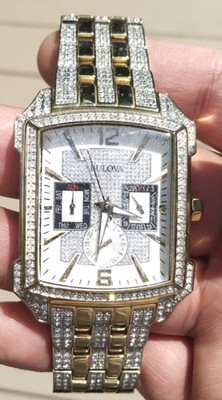 Bulova Men's Watch Crystal Stainless Steel Quartz 98C10, Water Resistant New Bat