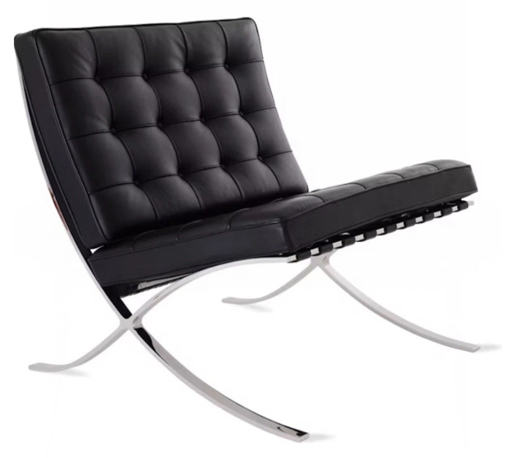 NEW KNOLL STUDIO BARCELONA CHAIR MIES VAN DER ROHE BLACK LEATHER CHROME ART DECO