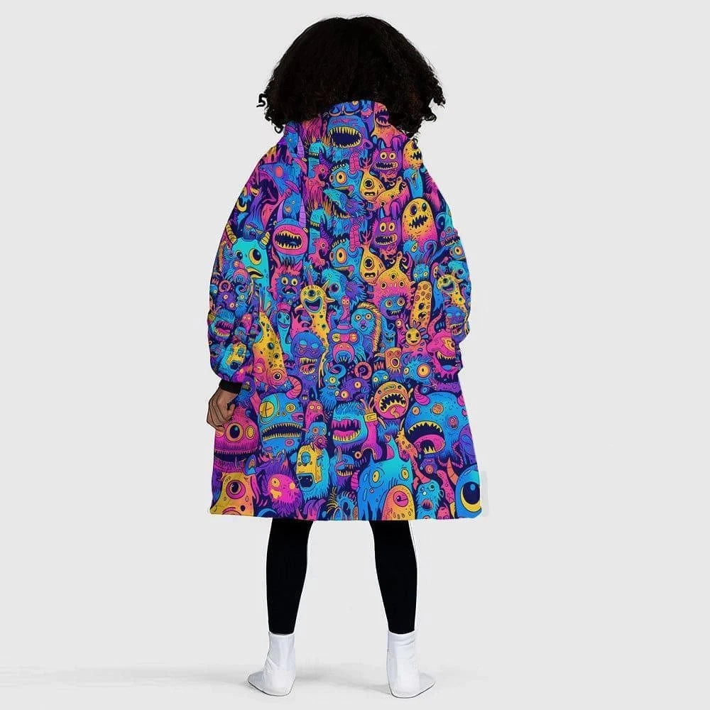 Personalized Neon Monster Pattern Halloween Snug Oversized Wearable Hoodie Blan